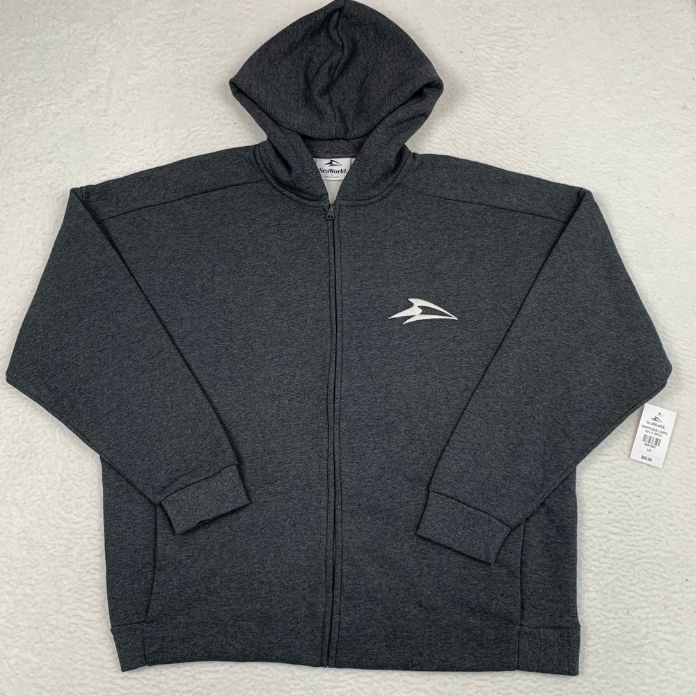 SeaWorld Full Zip Hoodie Mens Size L Sweatshirt Embroidered Pockets Gray NWT!